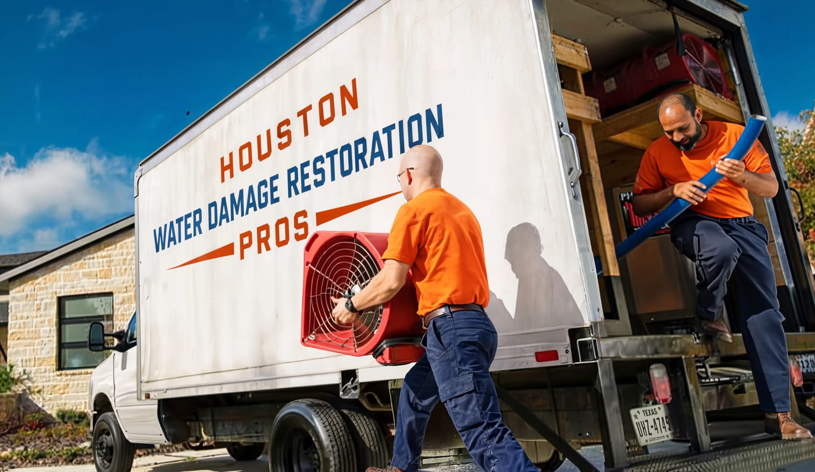 Houston Water Damage Restoration Pros crew and equipment truck serving Alvin, TX